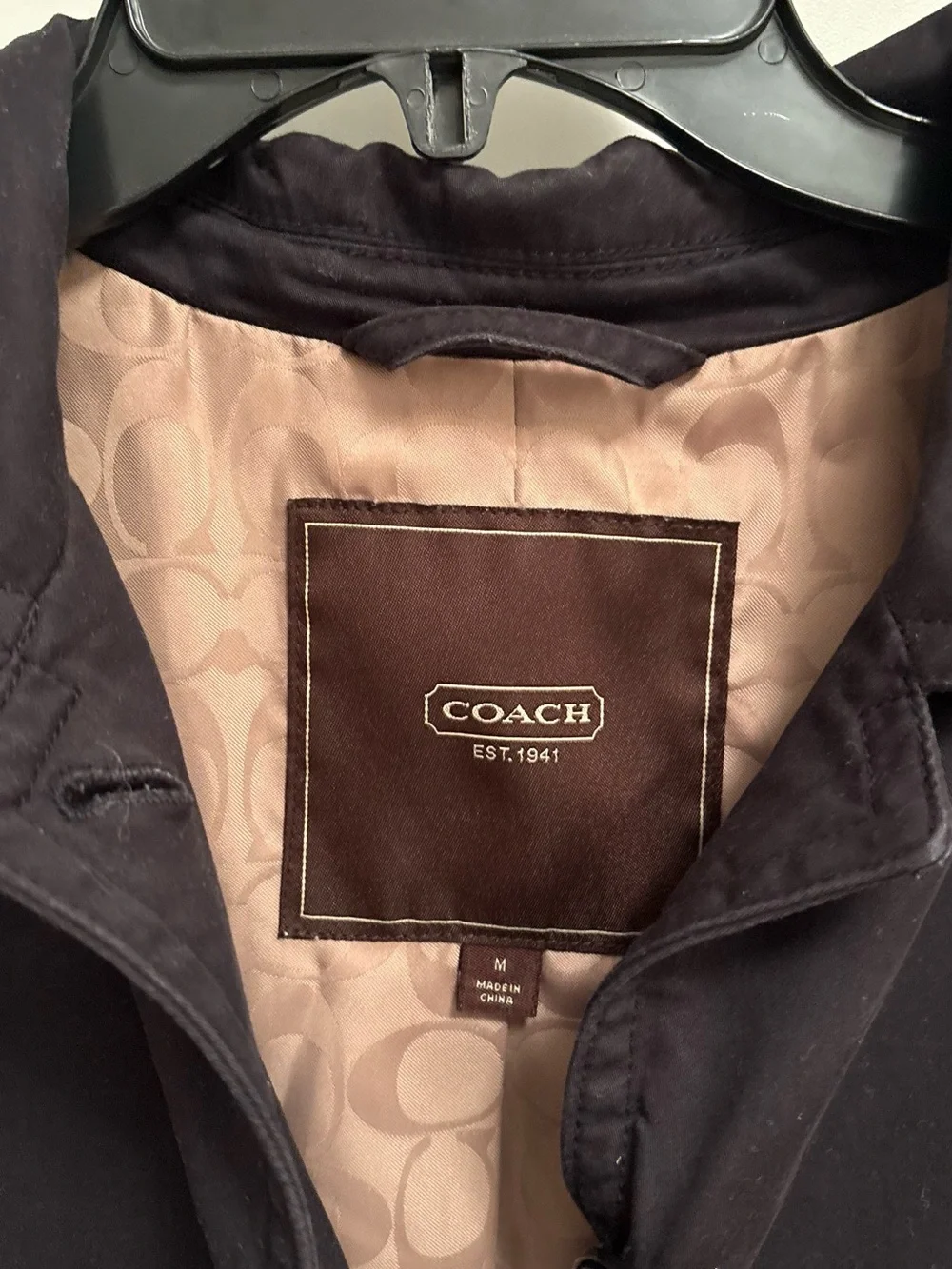 Coach Black Single-Breasted Trench Coat with Notch Collar